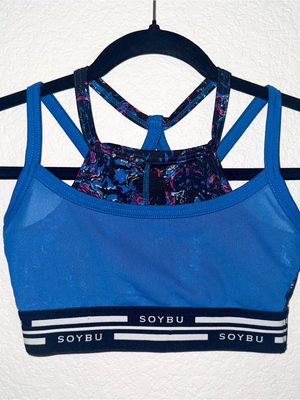 SOYBU Levity Sports Bra in Royal Blue Mesh and Floral NWOT Size XS